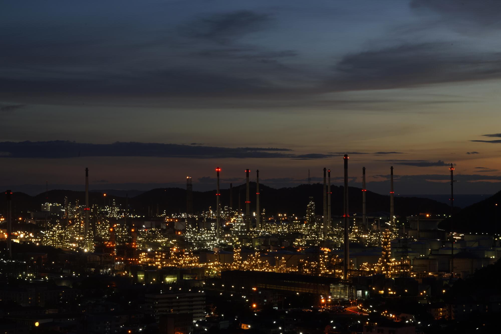 City power grid at dusk with highlight